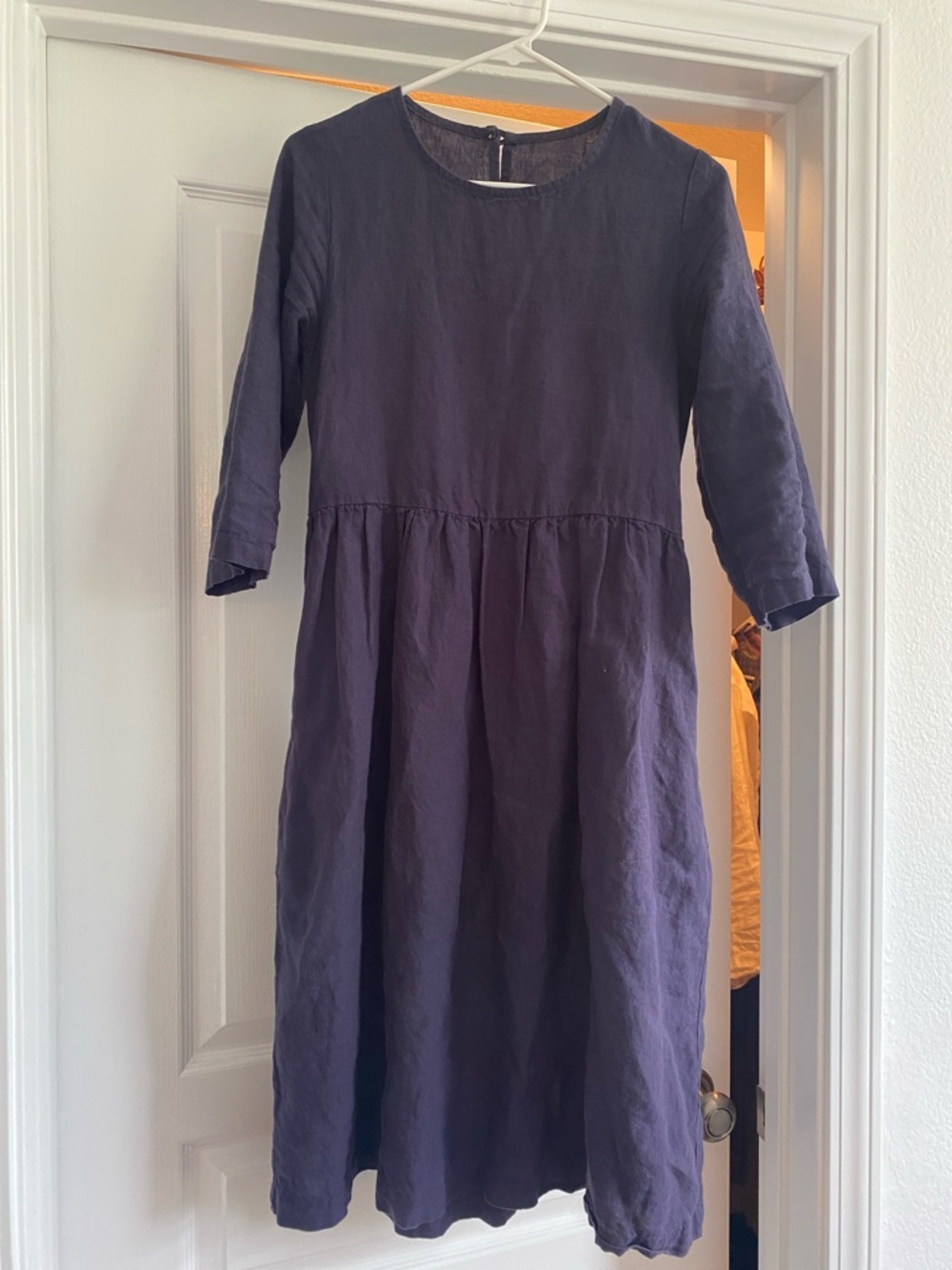Basic Linen Dress, Dark Blueish